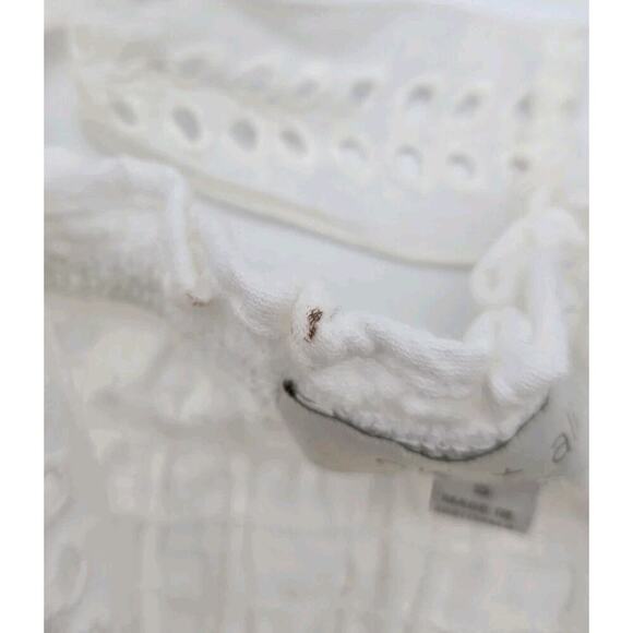 Anthropologie Top Womens Small White Tank Gauze Smocked Eyelet Boho Tie Eri Ali - Picture 9 of 11